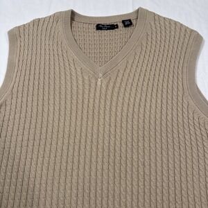 GOLF SWEATER VEST MENS LARGE  Alan Flusser CABLE KNIT  100% PIMA‎ Cotton TAN